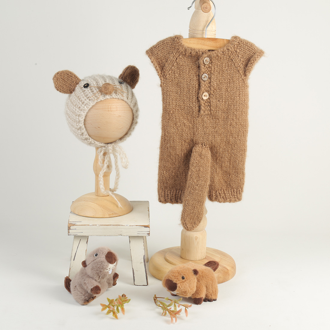 Infant Photography Props Outfit - Knitted Beaver Newborn Photography Props Set,