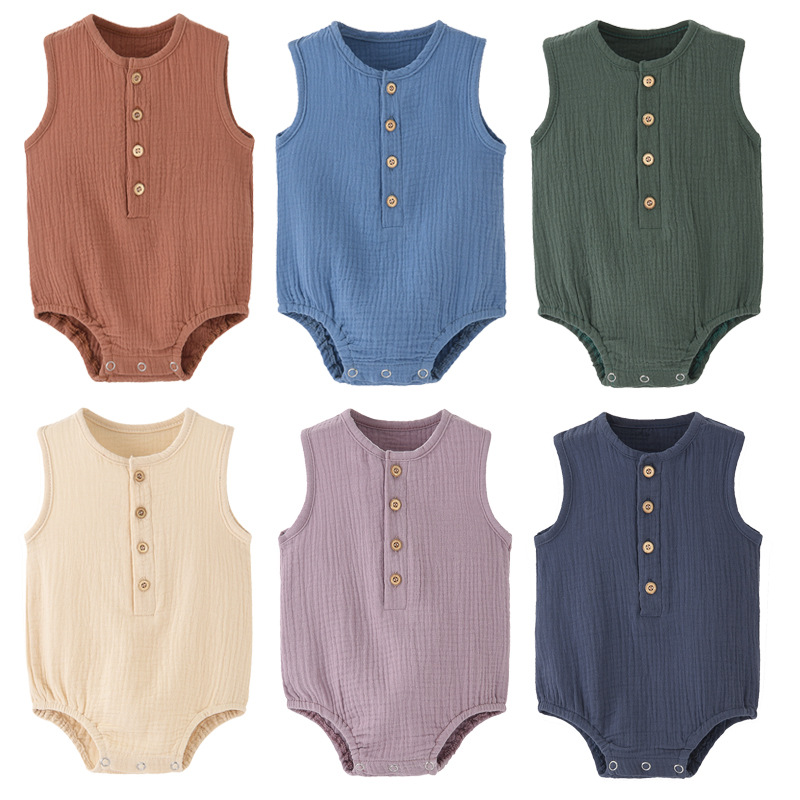 Baby Summer Linen Sleeveless Jumpsuit - Summer Solid Newborn Baby 100% Cotton