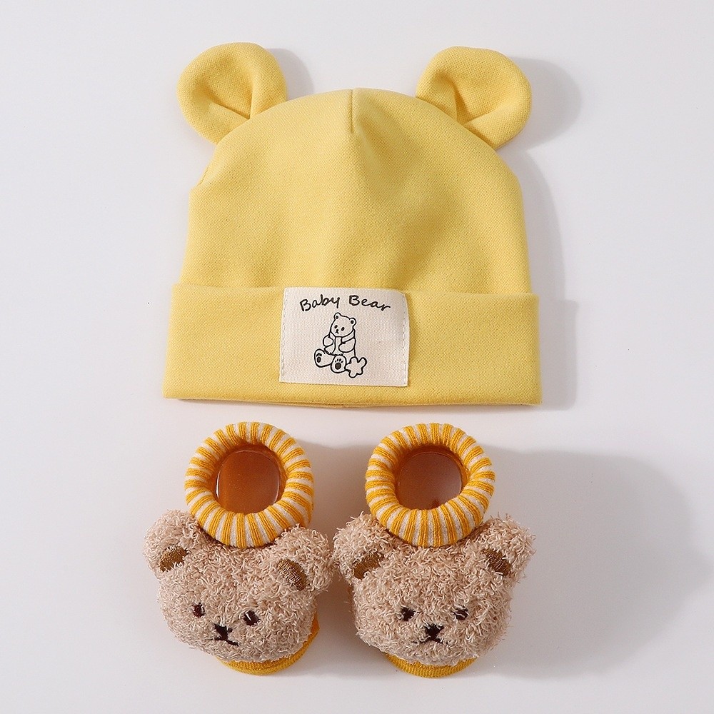2Pcs/Set Cotton Baby Hat Socks - Infant Beanie Hat With Ears review and price
